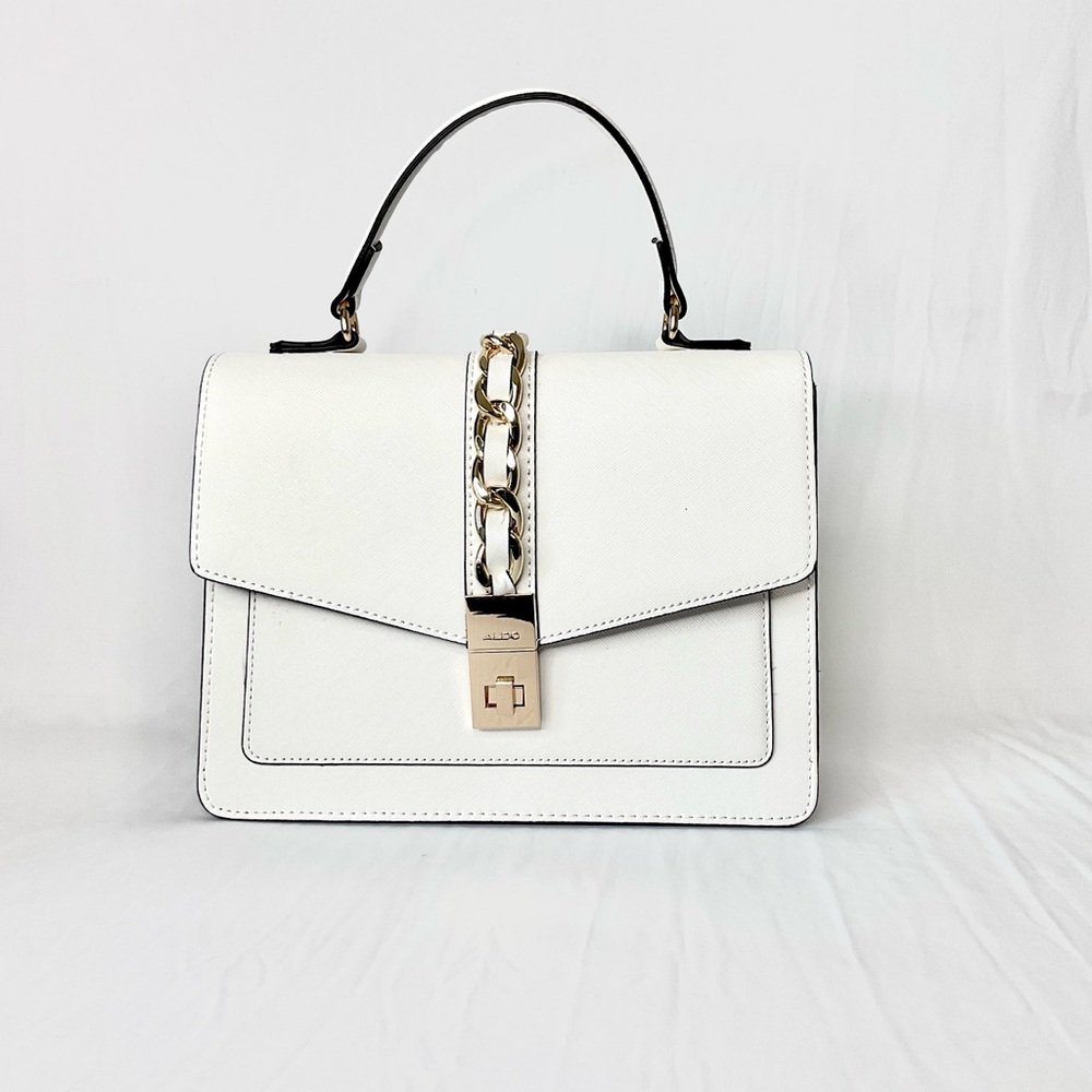 Aldo White Satchel with Gold Chain Accent in Excellent condition